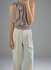 8240022 Ribbon Tie Crop Top *Grey