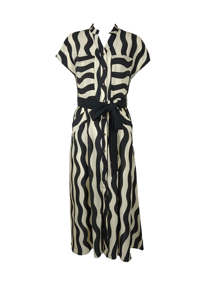 8240035 Waist Slimming Striped Dress *Preorder