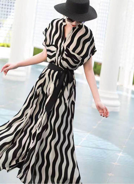 8240035 Waist Slimming Striped Dress *Preorder