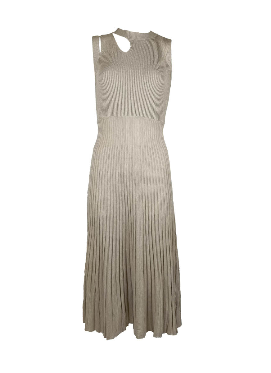 8240040 Knitted Round Neck Sleeveless Dress *Beige