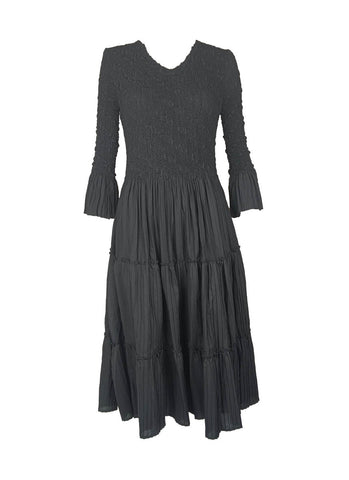 8240046 V-Neck High Waist Long Sleeve Dress *Black *Backorder