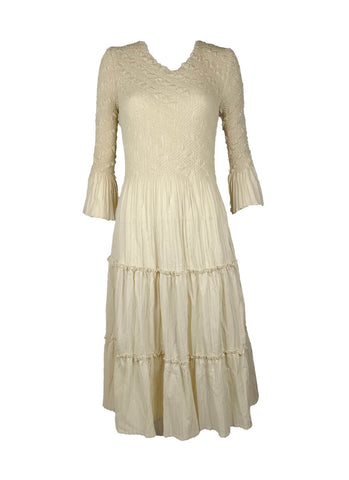 8240046 V-Neck High Waist Long Sleeve Dress *Cream