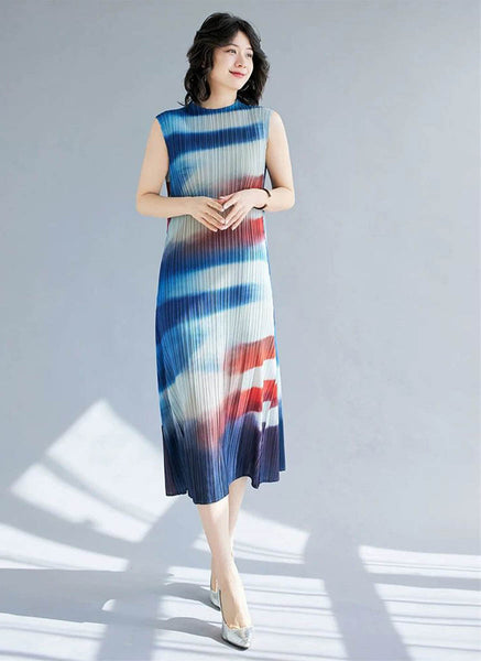 8240051 Tie Dye Pleated Dress *Blue