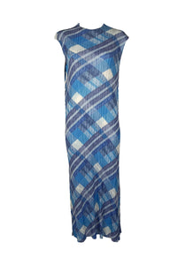 8240056 Round Neck Sleeveless Plaid Dress *Blue