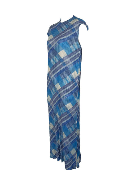 8240056 Round Neck Sleeveless Plaid Dress *Blue