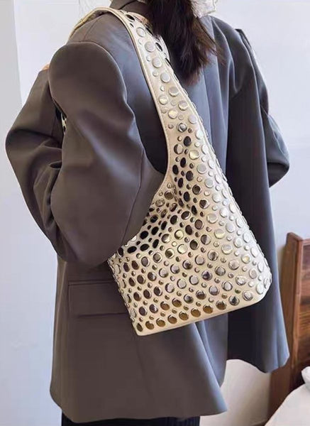 3250094 Studded Shoulder Leather Bag *Last Piece