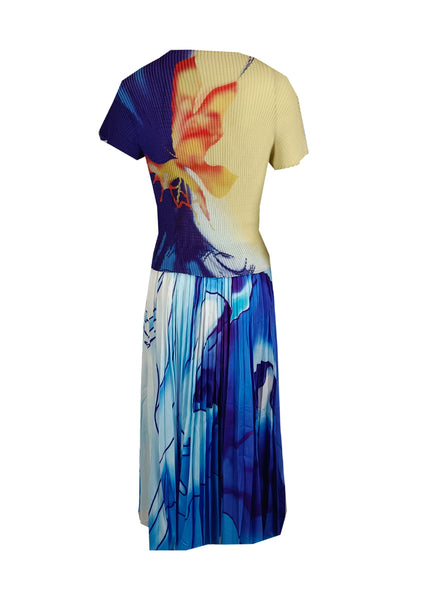 9230011 Printed Pleats Top & Skirt Set  *Blue