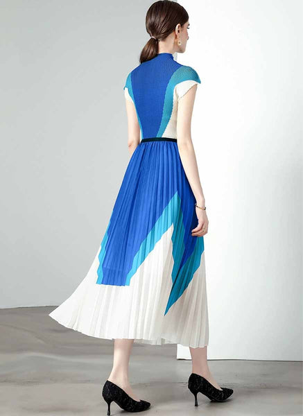 9230014 Printed Pleats Top & Skirt Set *Blue
