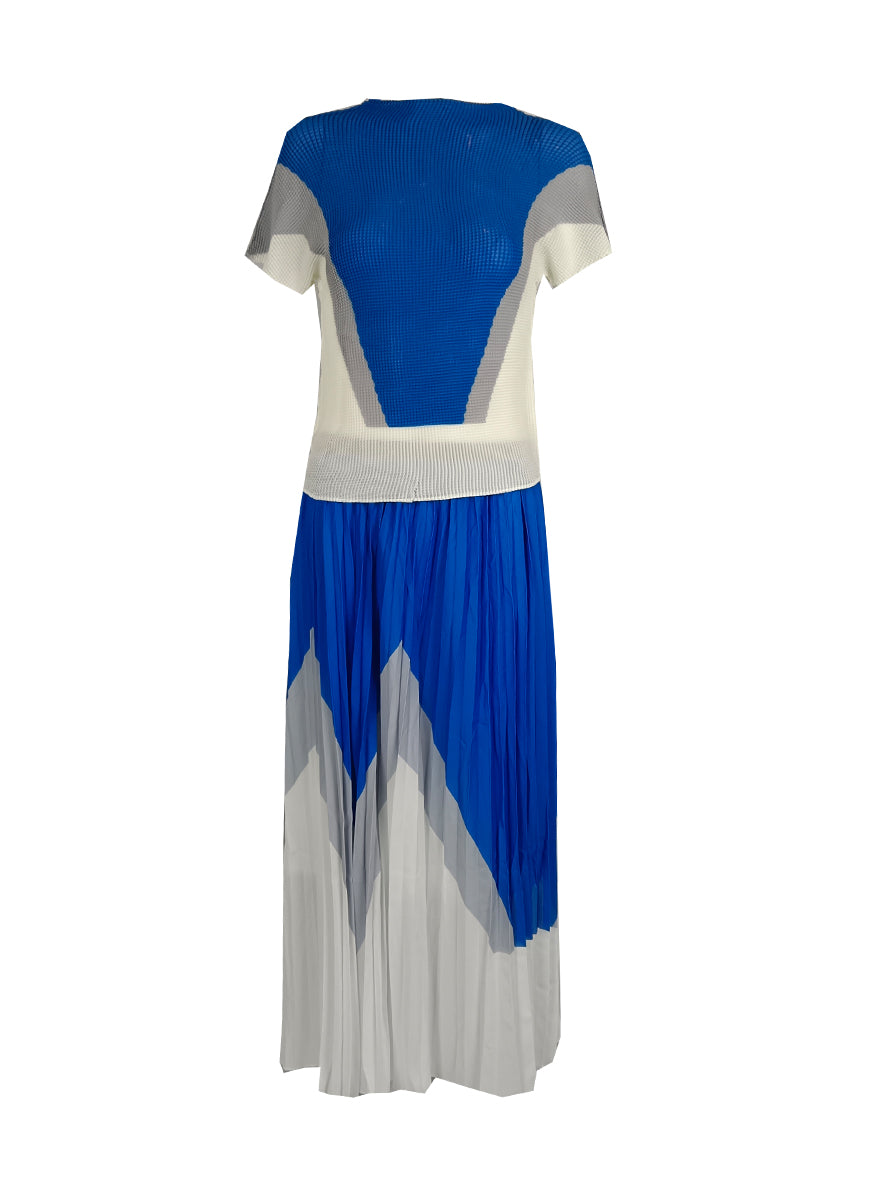 9230014 Printed Pleats Top & Skirt Set *Blue