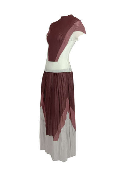 9230014 Printed Pleats Top & Skirt Set *Brown