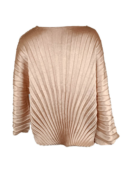 9240002 Round Neck Loose Pleated Top *Peach *Preorder