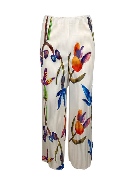 9240034 Floral Printed Pleated Pants *White