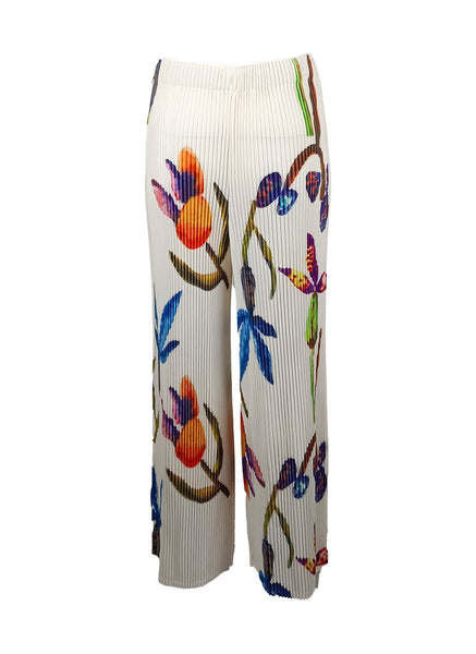 9240034 Floral Printed Pleated Pants *White