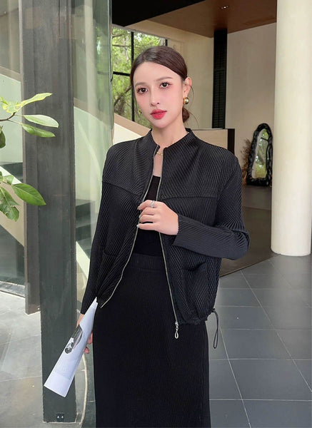 9240035 Zipper Pleats Jacket *Black