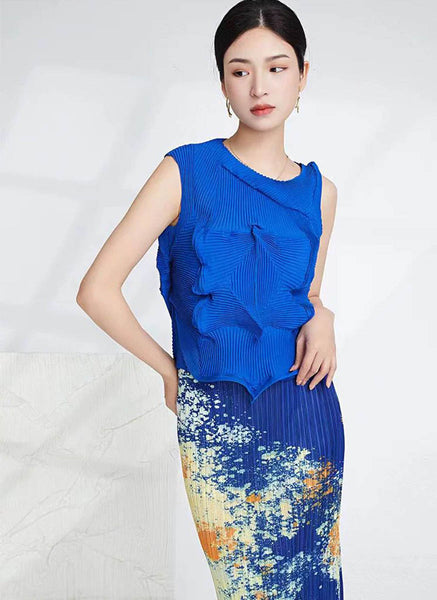 9240037 Sleeveless Pleats Top *Blue