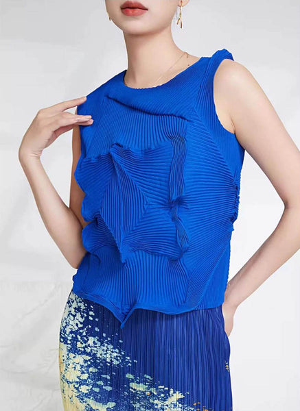 9240037 Sleeveless Pleats Top *Blue