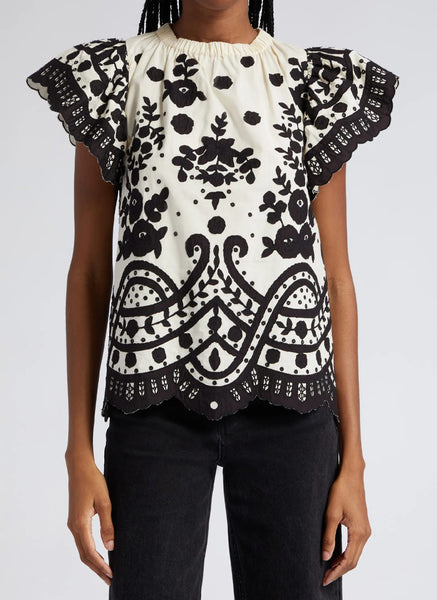 D230001 Printed Flutter Top *White