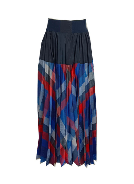D230007 Geometric Printed Pleated Skirt *Blue