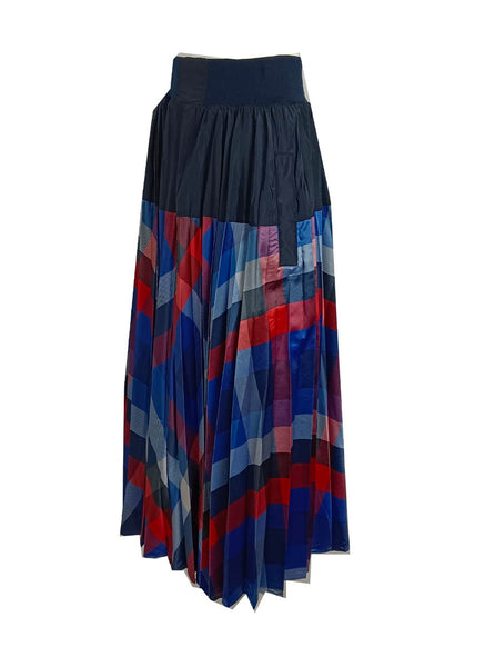 D230007 Geometric Printed Pleated Skirt *Blue