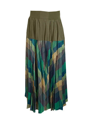 D230007 Geometric Printed Pleated Skirt *Green *Last Piece
