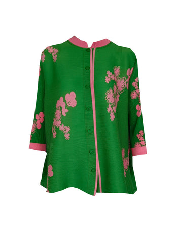 D230020 Floral Printed Pleated Top *Green