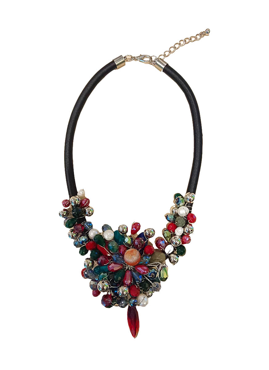 D240001 Colorful Rhinestone Flower Necklace