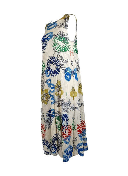 D240002 Floral Printed Sleeveless Pleats Dress