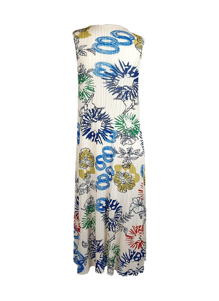 D240002 Floral Printed Sleeveless Pleats Dress