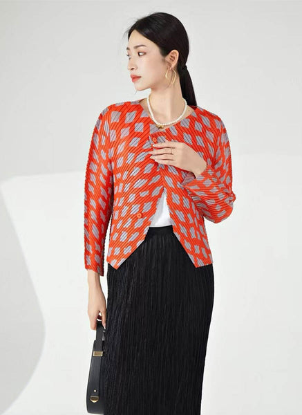 D240004 Long Sleeve Pleated Cardigan Shawl *Orange