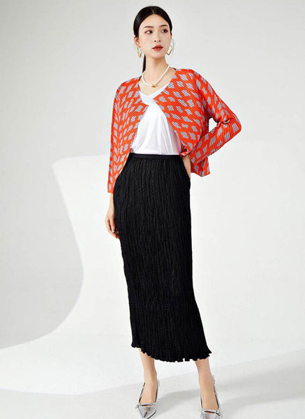 D240004 Long Sleeve Pleated Cardigan Shawl *Orange