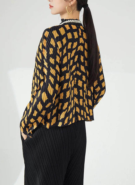 D240004 Long Sleeve Pleated Cardigan Shawl *Yellow