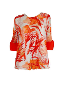 D240005 Printed Round Neck Sleeve Top *Orange