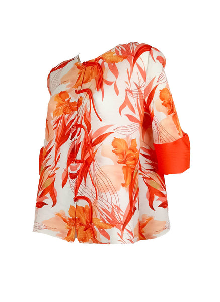 D240005 Printed Round Neck Sleeve Top *Orange