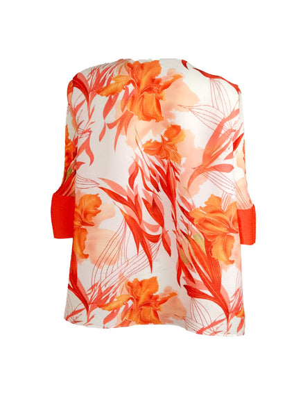 D240005 Printed Round Neck Sleeve Top *Orange