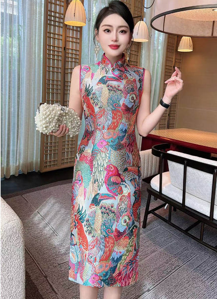 D240010 Mandarin Collar Embroidered Cheongsam