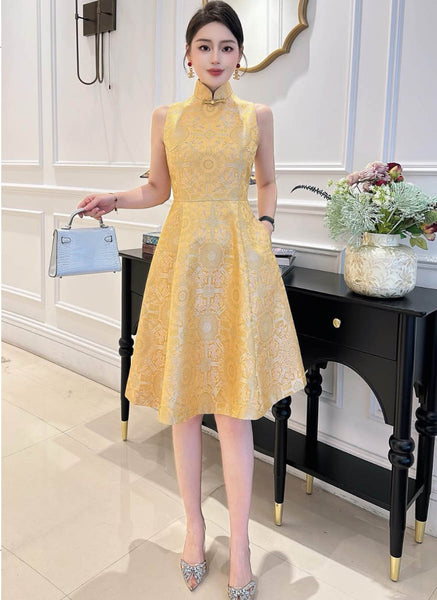 D240011 Mandarin Collar Embroidered Cheongsam