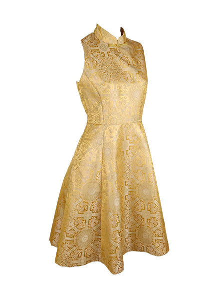 D240011 Mandarin Collar Embroidered Cheongsam *Yellow