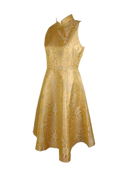 D240011 Mandarin Collar Embroidered Cheongsam *Yellow