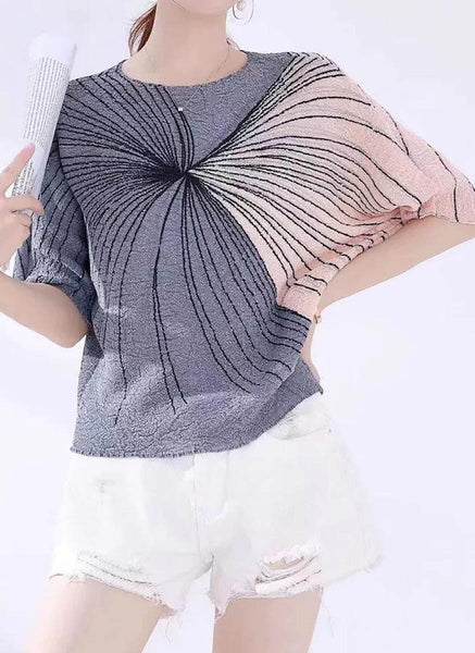 D240017 Contrast Color Pleated Top *Grey