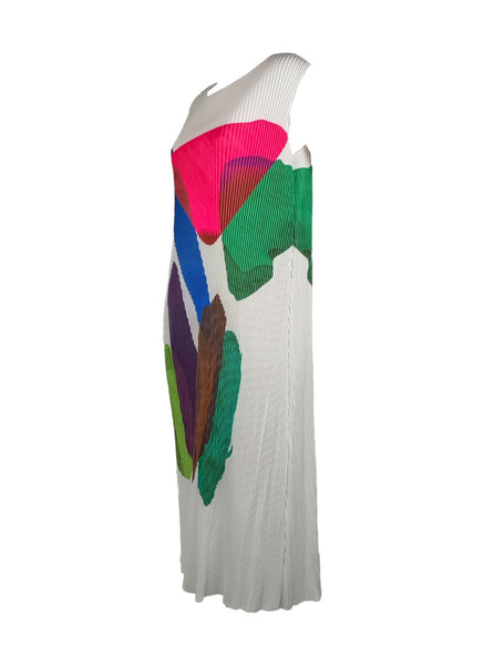 D240020 Printed Sleeveless Pleats Dress *White