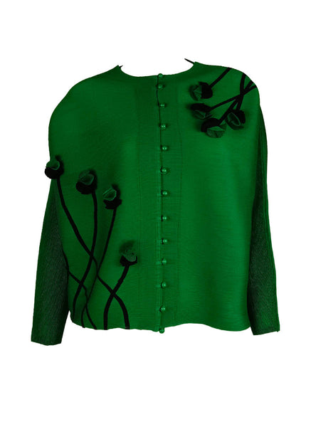 D240021 Long Sleeve Floral Pleated Top *Green