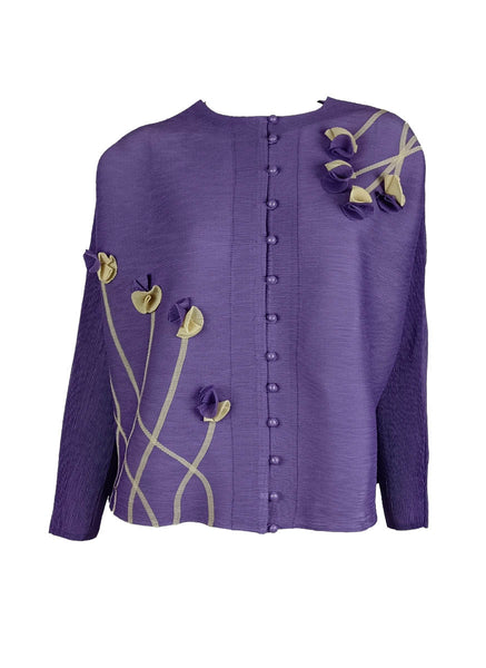 D240021 Long Sleeve Floral Pleated Top *Purple