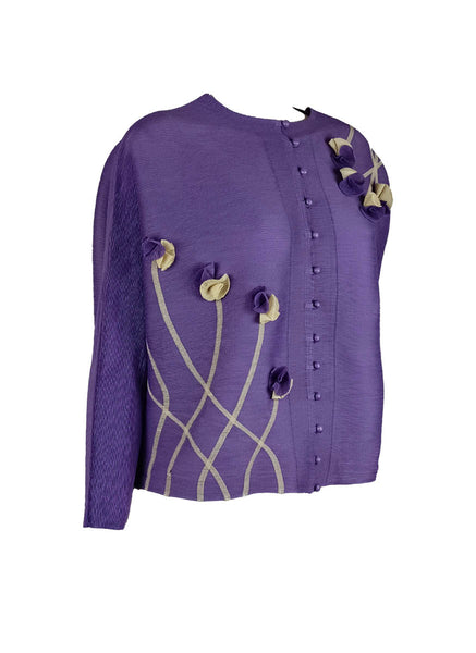 D240021 Long Sleeve Floral Pleated Top *Purple