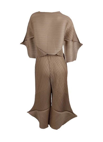 D240028 Special-Shaped Pleats Top & Pants Set *Brown