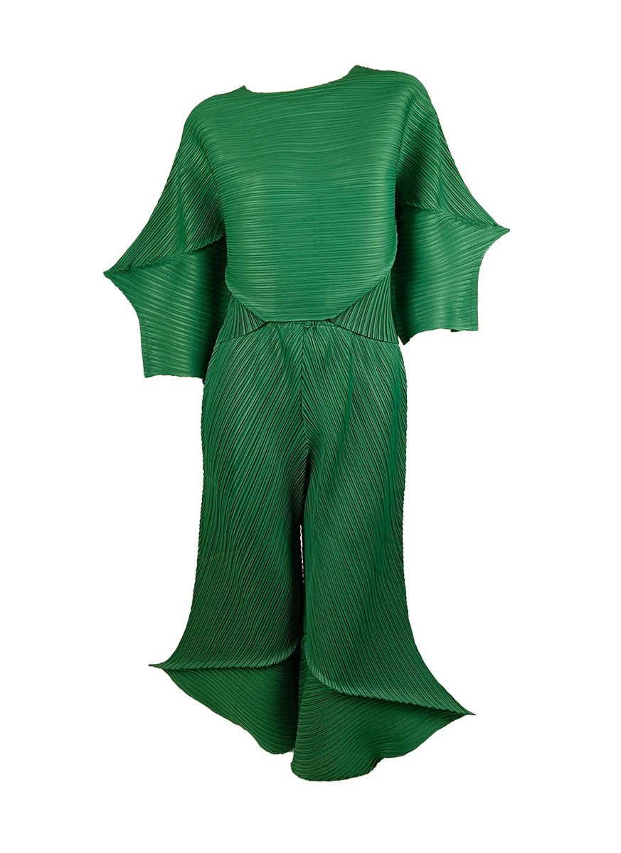 D240028 Special-Shaped Pleats Top & Pants Set *Green