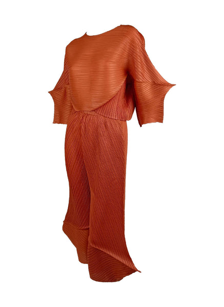 D240028 Special-Shaped Pleats Top & Pants Set *Orange