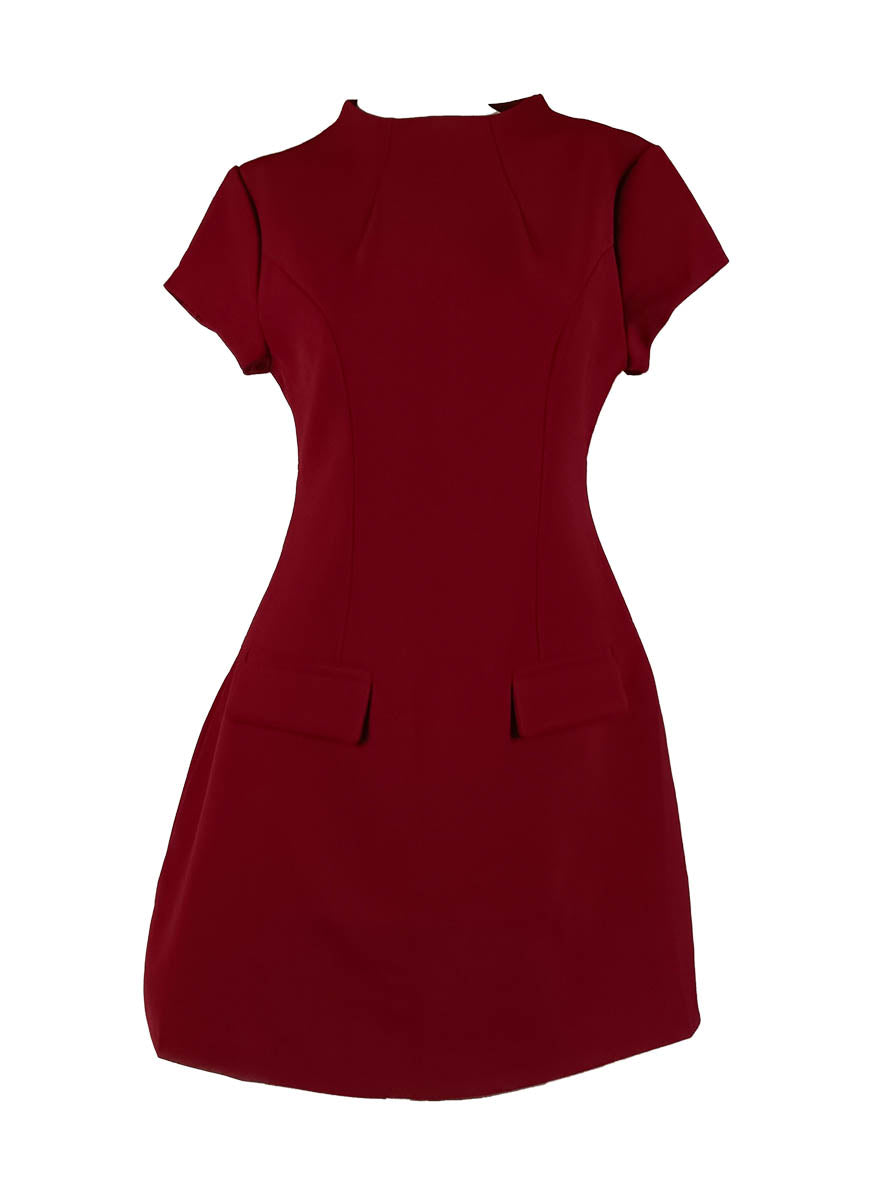 D240031 Elegant Short-Sleeved Dress *Maroon