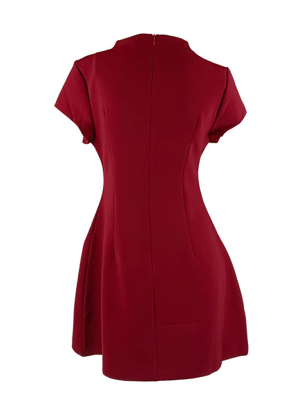 D240031 Elegant Short-Sleeved Dress *Maroon