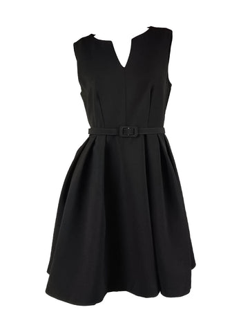 D240034 V-Neck Sleeveless Belt Tie Dress *Black