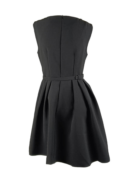 D240034 V-Neck Sleeveless Belt Tie Dress *Black